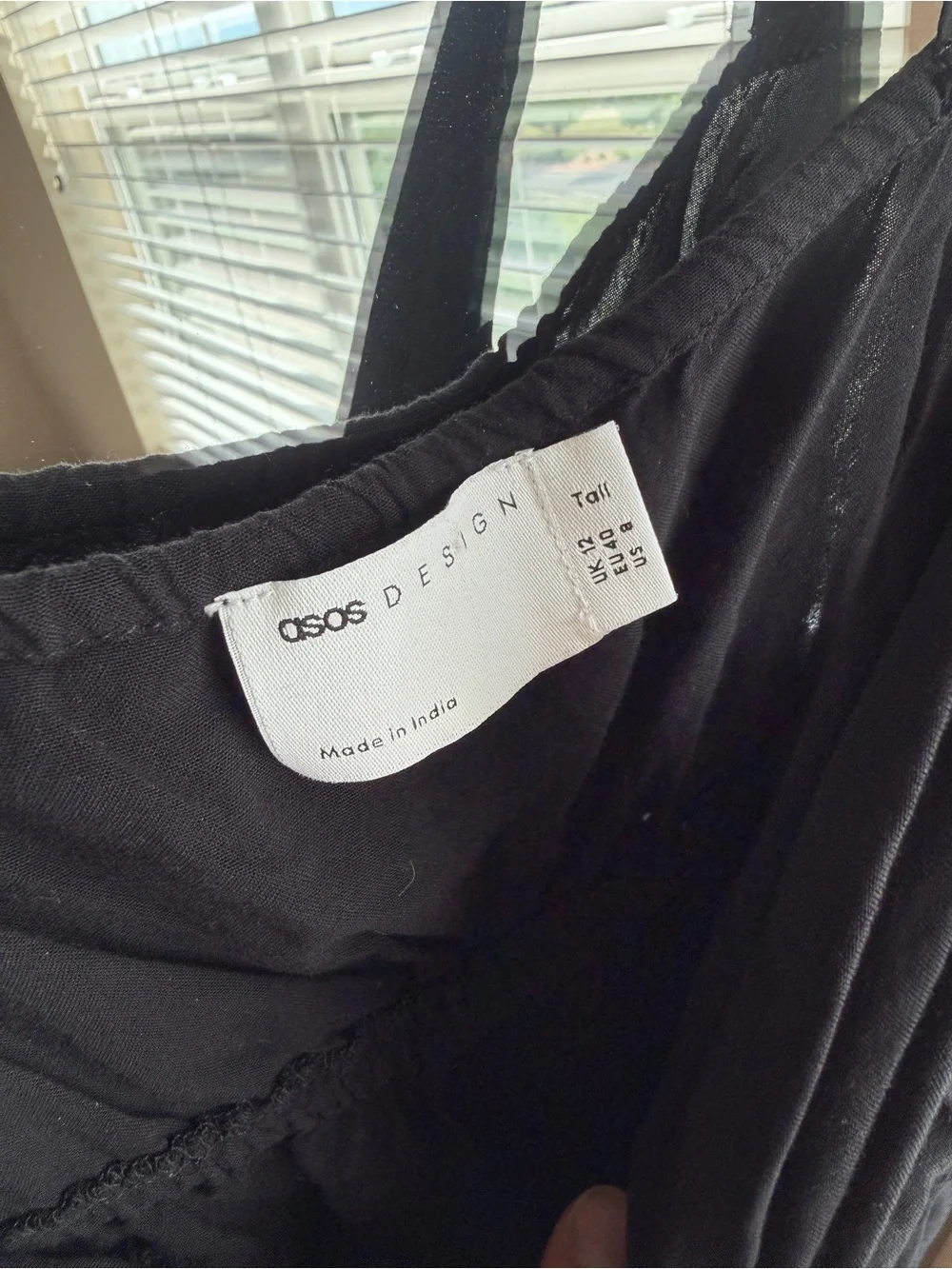 ASOS Black Deep V Neck Wide Strap Smock Mini Dress - sz 8 Tall - Picture 4 of 6